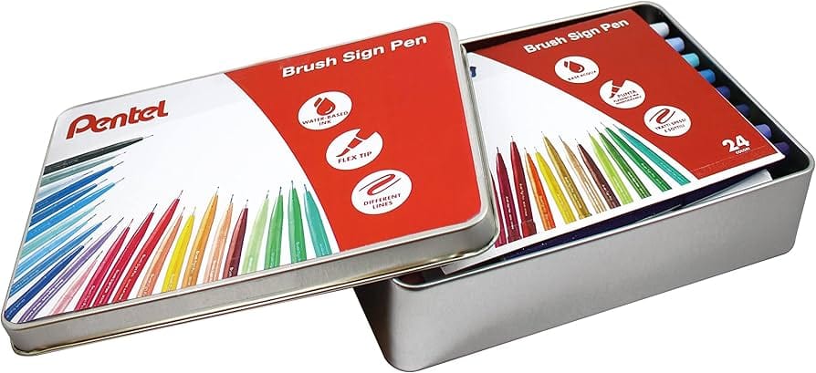 Pentel Sign Pen Brush Confezione 24 Pennarelli con Punta in Fibra